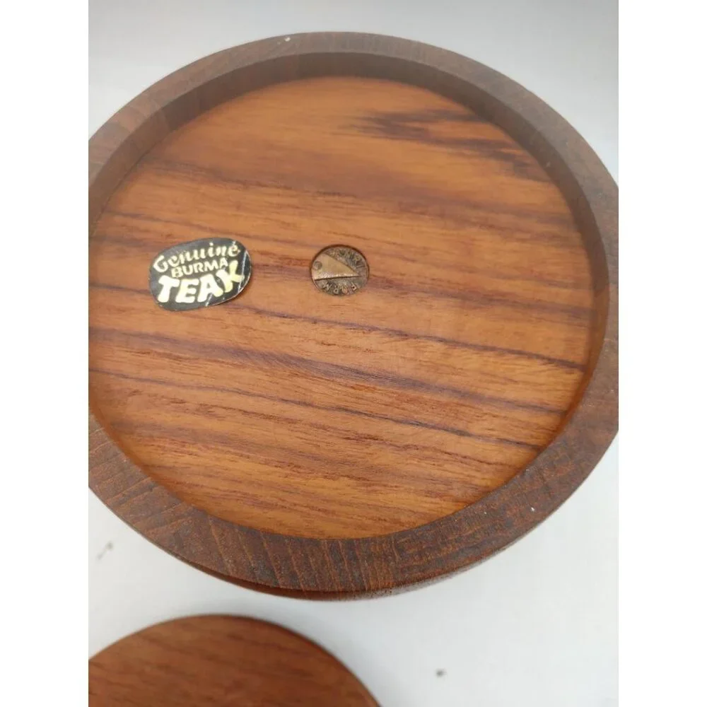Genuine Burma Teak Wood Anri Form Lidded Canister With Cork Base